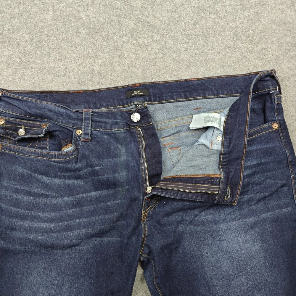 True Religion Ricky Jeans Mens 46x34 Blue Wash Relaxed Straight Stretch Denim